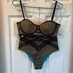 Panarea Couture 2 pc swimsuit- green/ black - medium